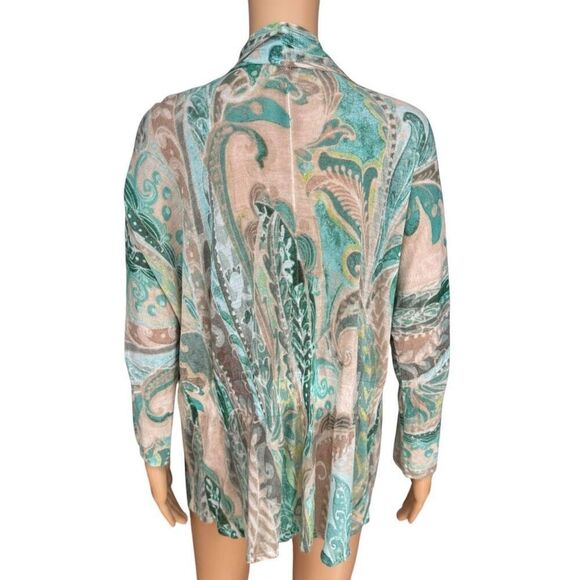 Chico’s paisley floral ramie blend open front cardigan fit like size L - Picture 3 of 8